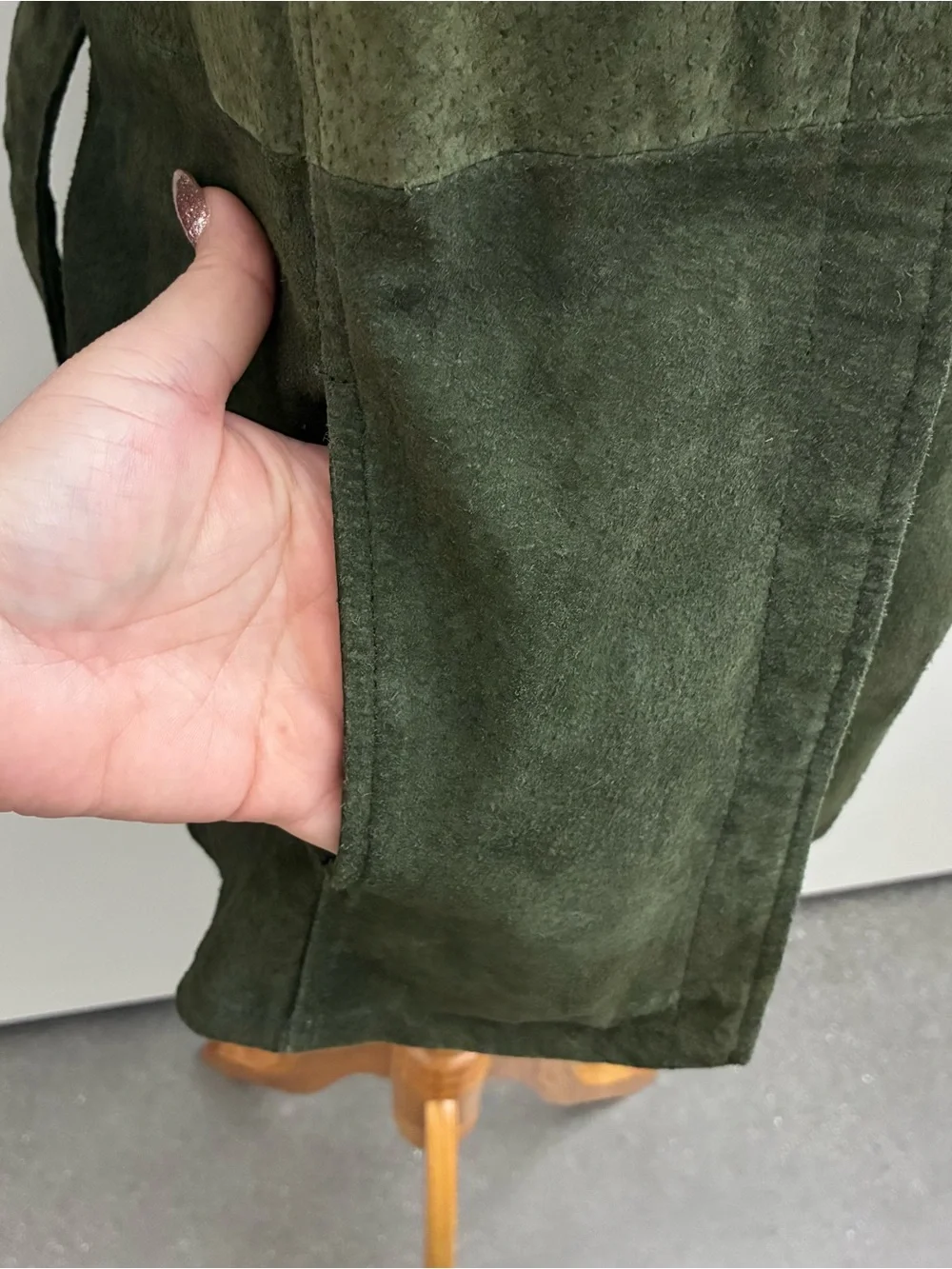 Vtg Charlotte Russe Large Jacket Olive Green Suede Genuine Leather‎ Tie Waist